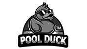 Brand logo featuring a gray cartoon duck above the text 'POOL DUCK' on a black background.