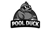 Brand logo featuring a gray cartoon duck above the text 'POOL DUCK' on a black background.