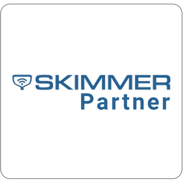SKIMMER Partner logo in blue on a white background, with a small icon to the left of the wordmark.