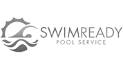 Logo for SwimReady Pool Service with a circular wave graphic and the company name.