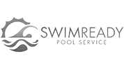 Logo for SwimReady Pool Service with a circular wave graphic and the company name.